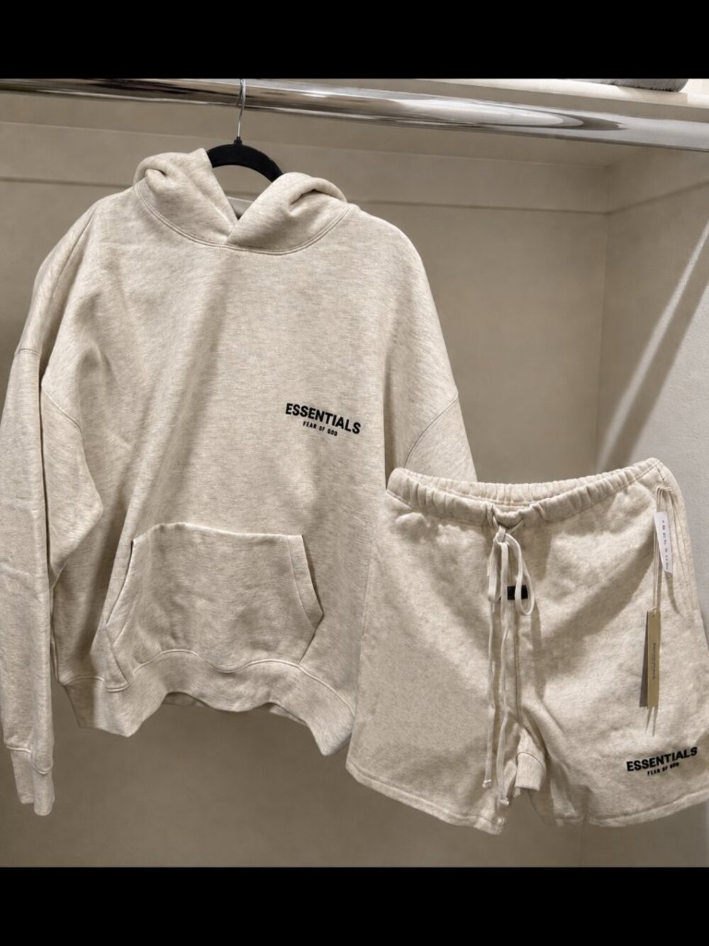Combo Set FOG Essentials Light Oatmeal Hoodie & Sweat Shorts BNWT Authentic ✅